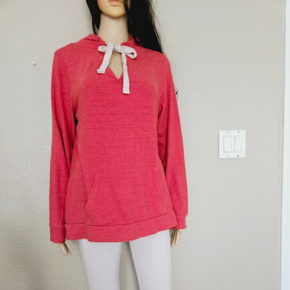 Loft Women’s Cotton Sweater Red Hooded Pullover Size Medium - Picture 1 of 8